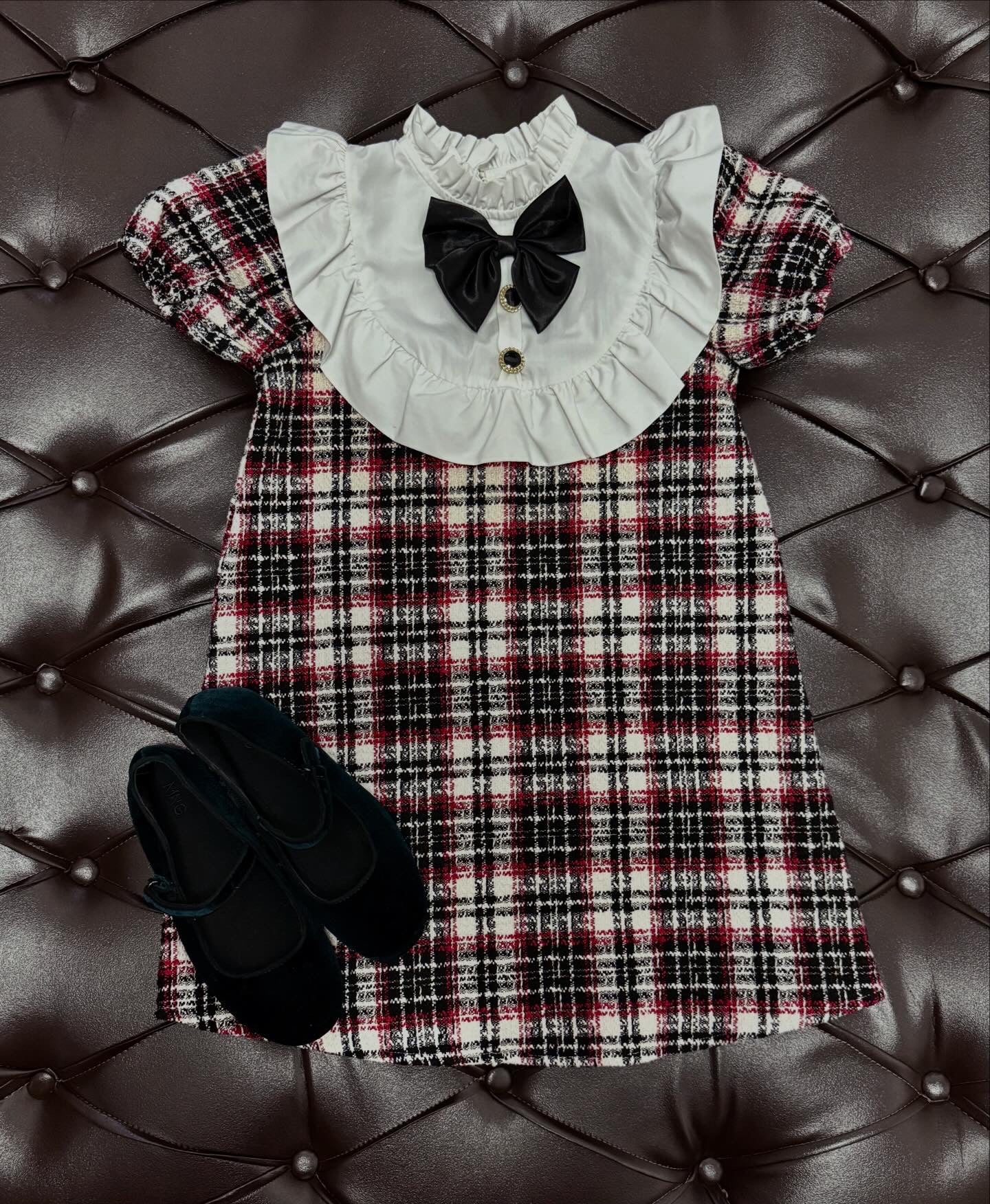 River Island Paris Check Bow Dress Set