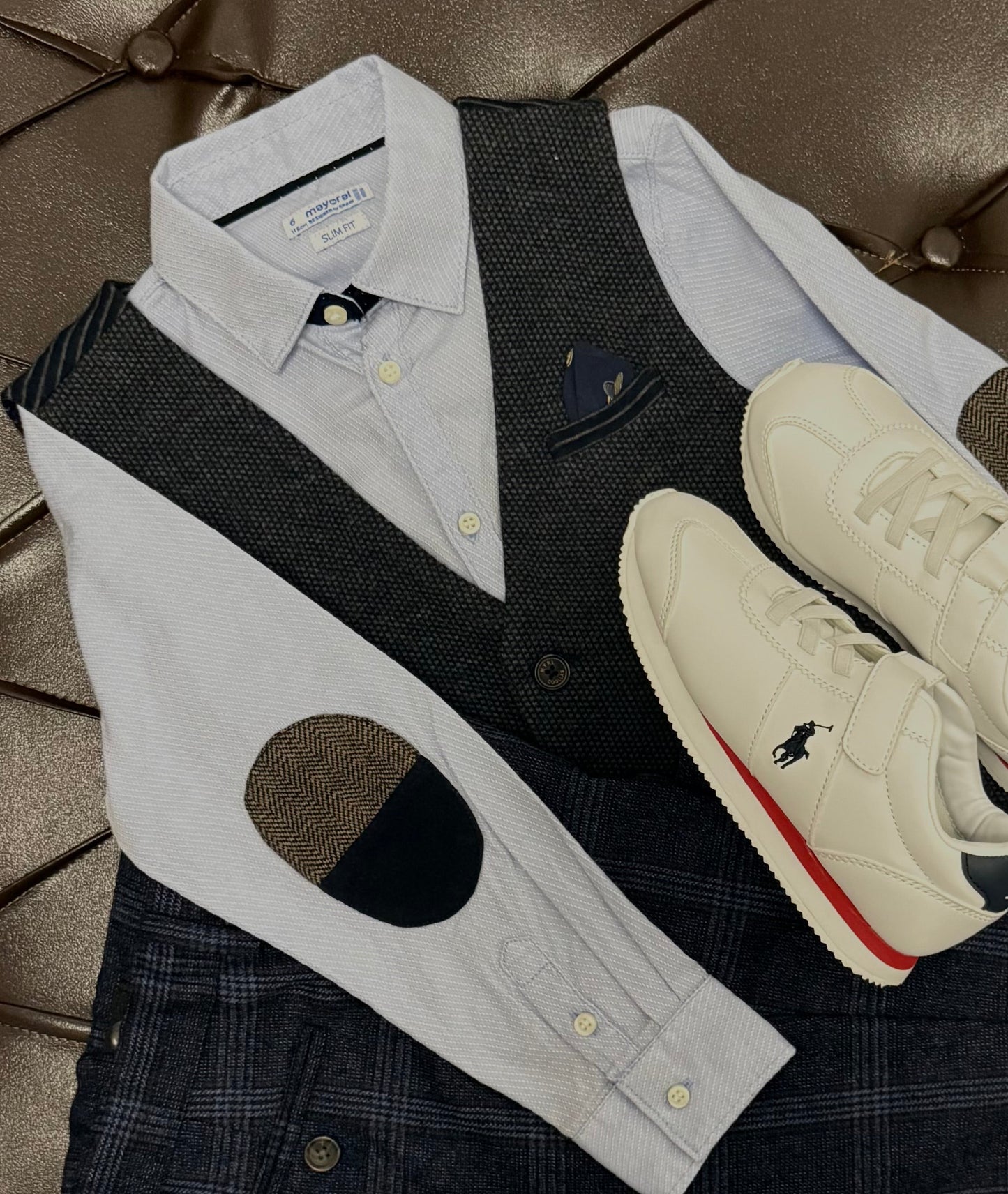 Mayoral  Vest & Shirt Set + Check Pants + Polo Sneakers