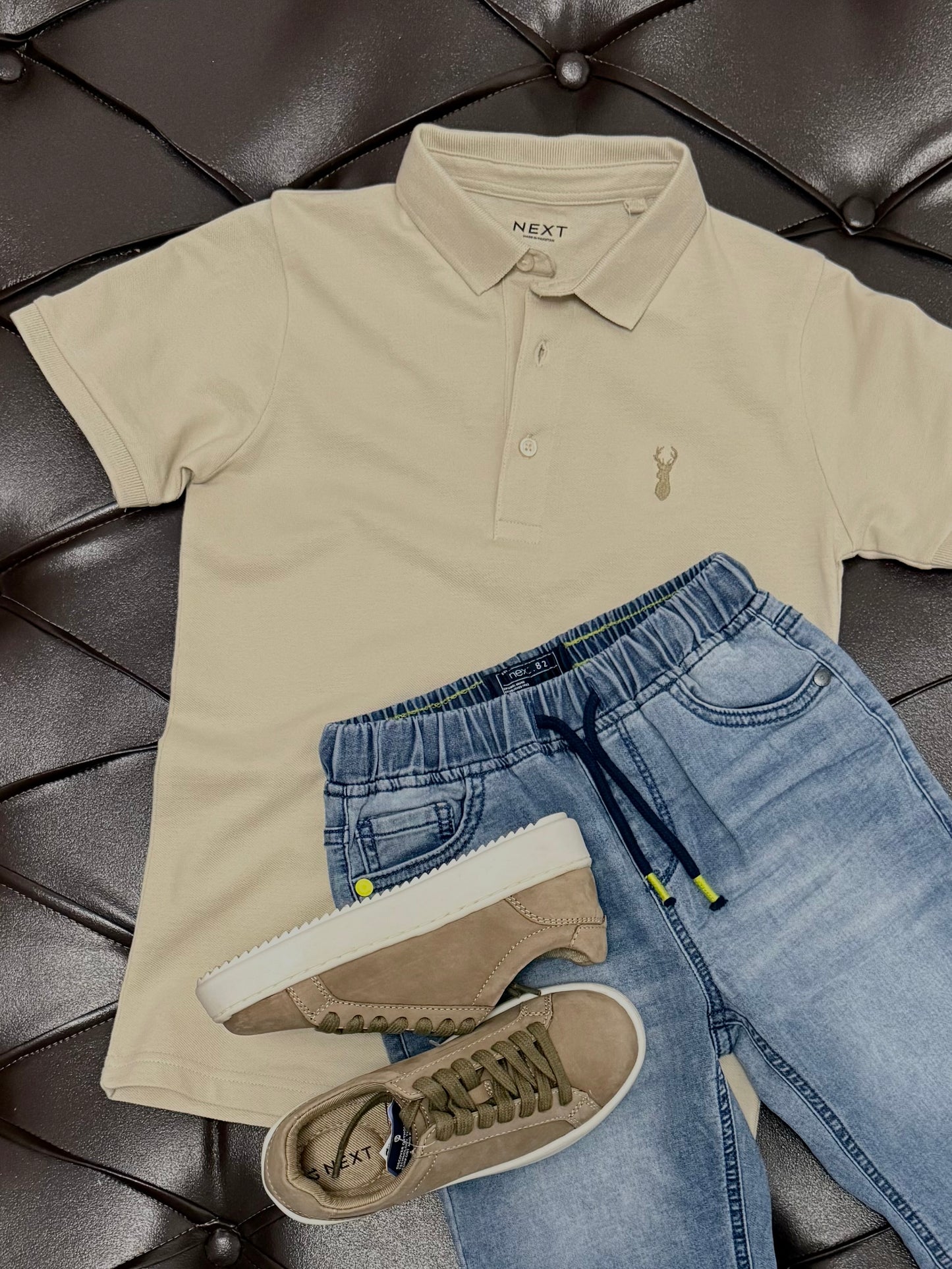 Next Beige Polo & Denim Short Set (Next complete look)