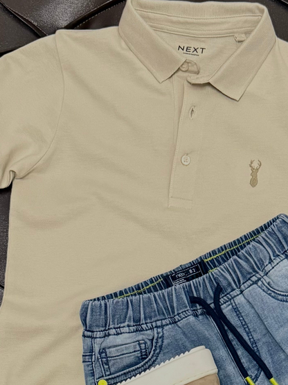 Next Beige Polo & Denim Short Set (Next complete look)
