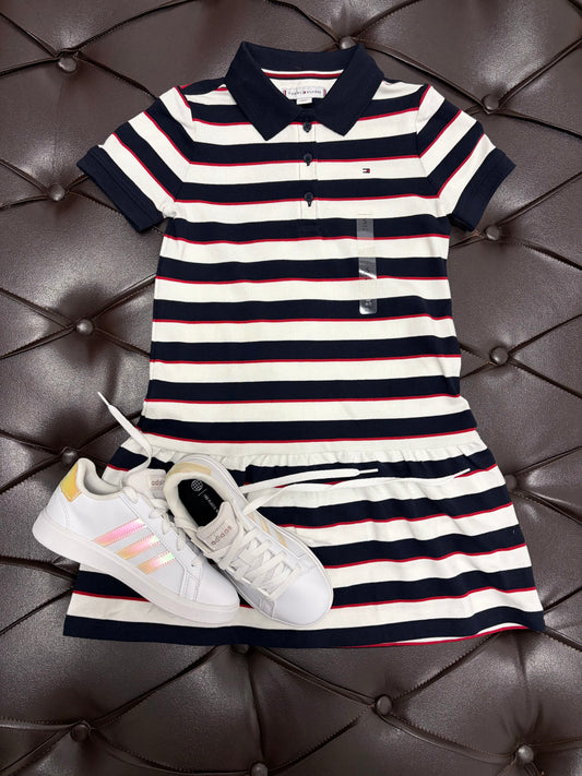 Tommy Hilfiger dress + adidas sneakers 
Girls Striped Polo Dress Set