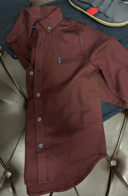 Next Navy Trousers + Wine Shirt + Grey/Red Sneakers