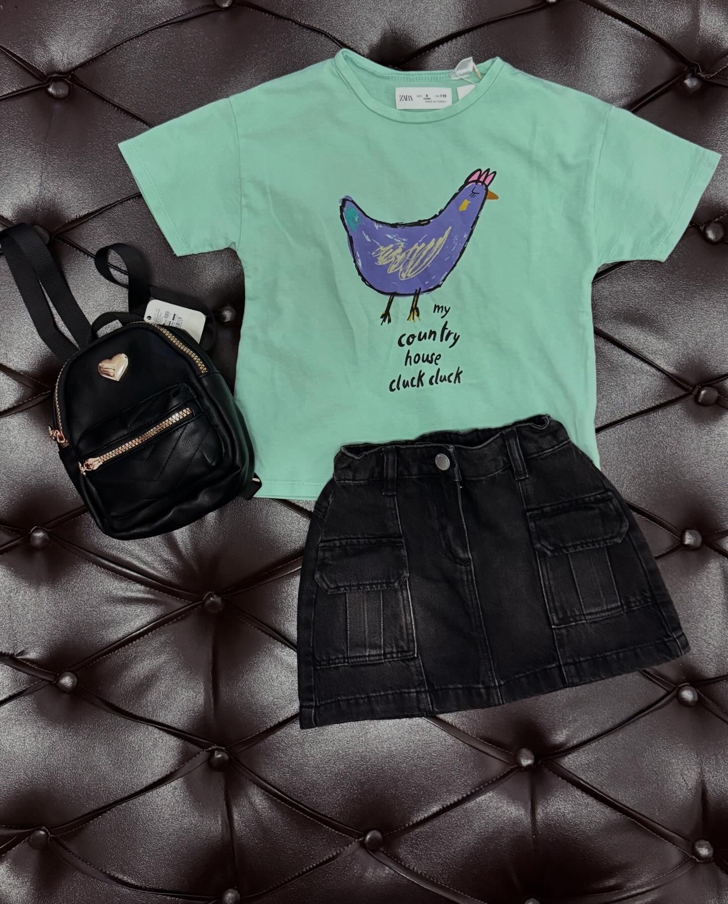 Zara Mint Farm Girl Denim Set