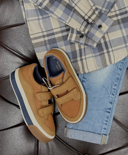 Next Blue & Beige Check Shirt × Next Light-Wash Jeans × Zara Brown Sneaker