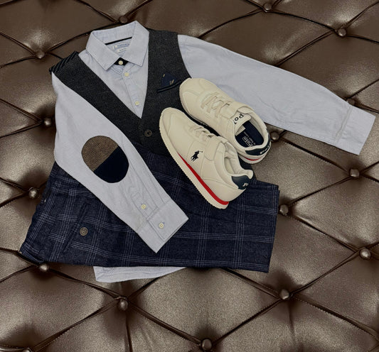 Mayoral  Vest & Shirt Set + Check Pants + Polo Sneakers