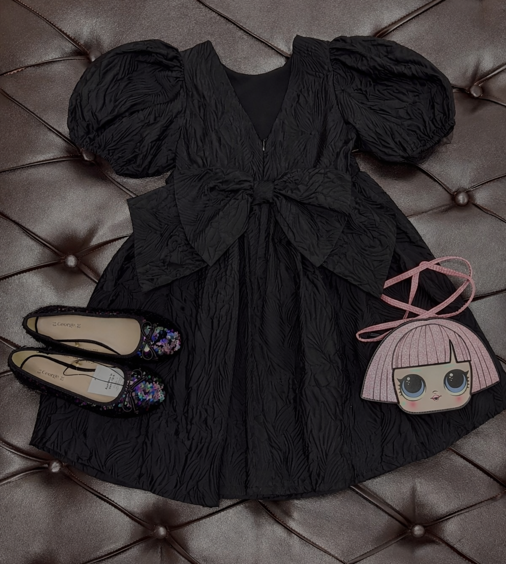 Mark &  Spencer Girls Black Bow Occasion Dress Set